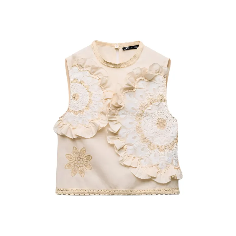 ZARA Tank Tops Women's Raw White-0