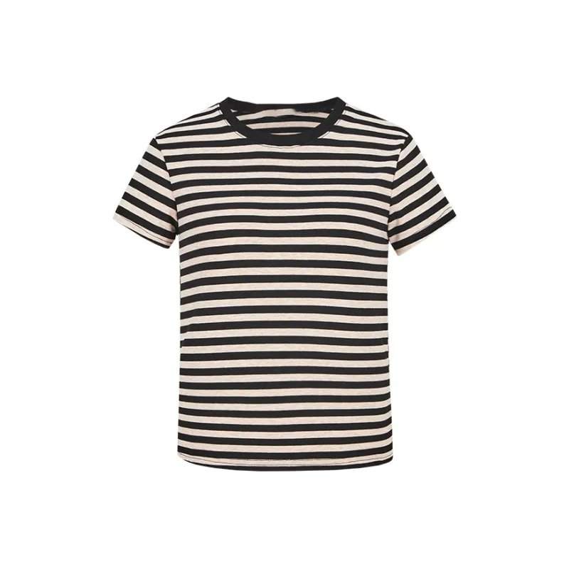 PAIN OR PLEASURE Summer Regular T Shirt Women's Black Apricot Stripes-0