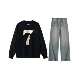 Black Sweatshirt (Fleece-Lined)+Light Blue Jeans