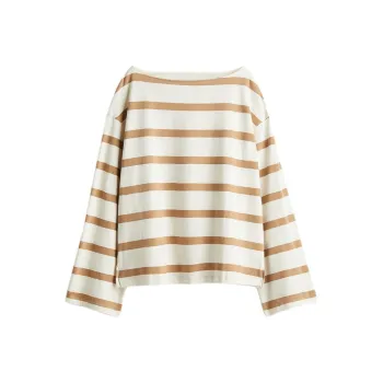 H&M T Shirt Women's White/Beige Stripes