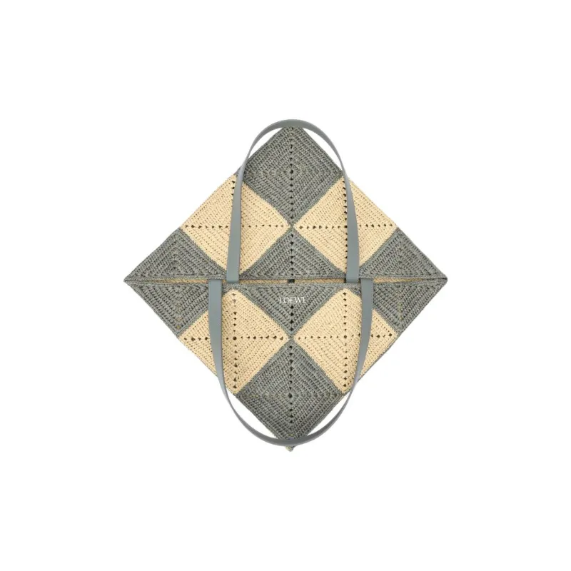 LOEWE Puzzle Fold Raffia Shopping Bag, Shoulder Bag Extra Large Men's Gray & Beige-4