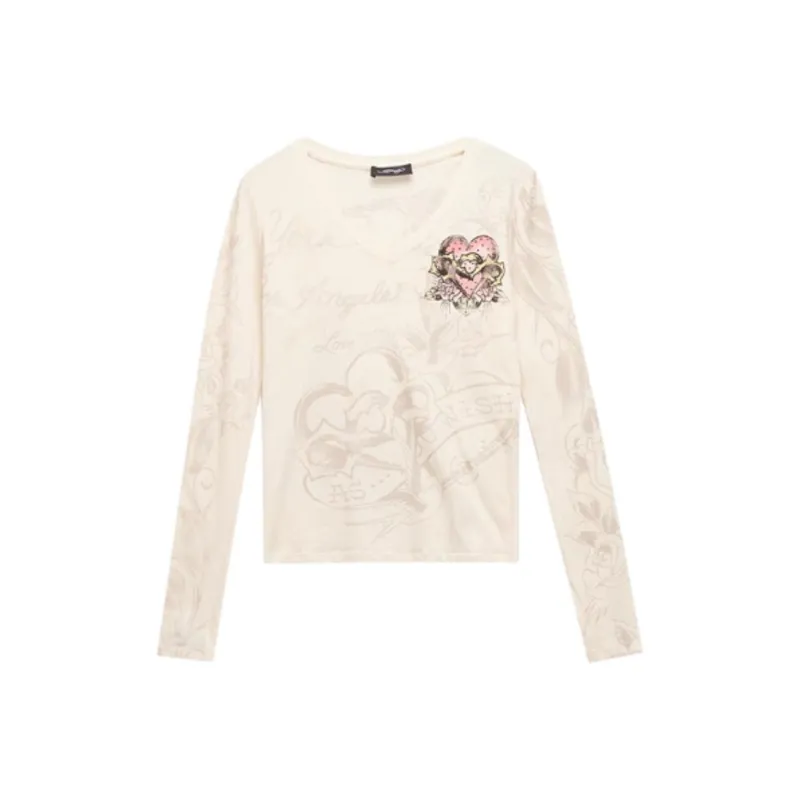 Ed Hardy T Shirt Women's Ivory White-0