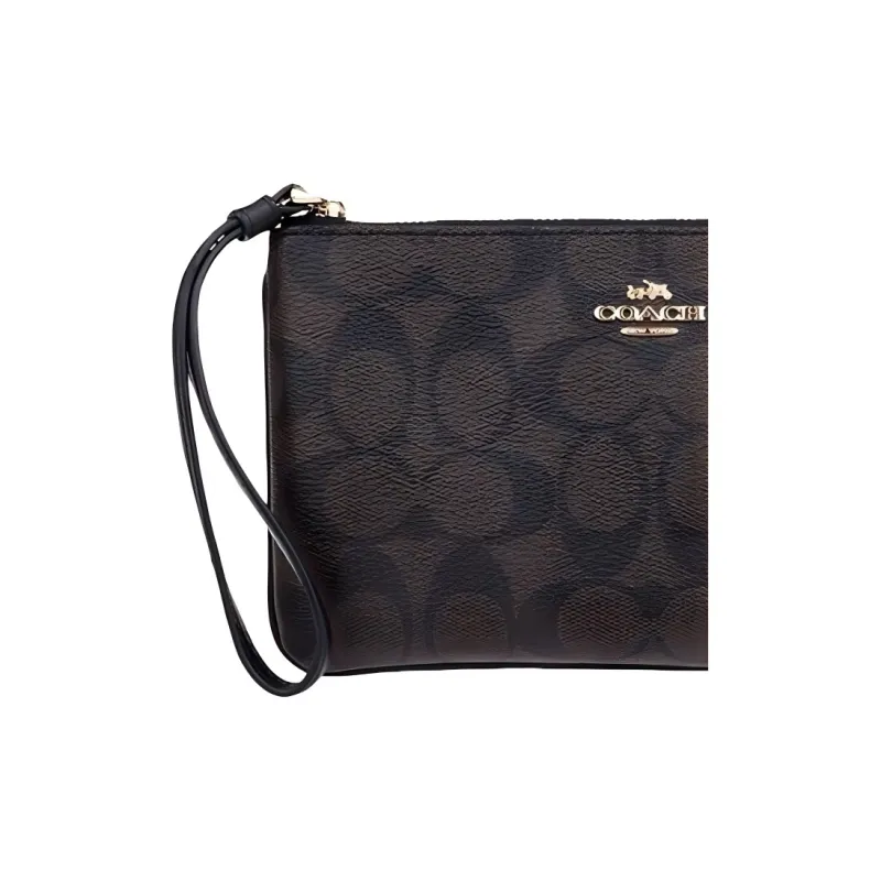 COACH Wristlet Canvas With Leather Handheld Mahjong Wrist Bag Women's Brown Black Monogram-4