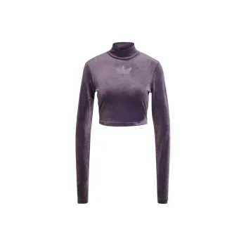 Adidas Originals Long Sleeve Rhinestone Trefoil Velvet Crop Top