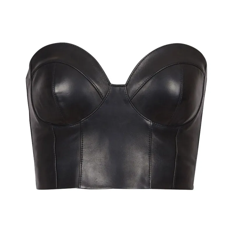 BALMAIN Zip up Leather Corset Top-0