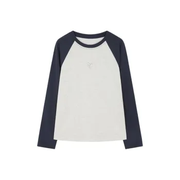 Mo Han Yi Mei T Shirt Women's Beige & Navy Blue