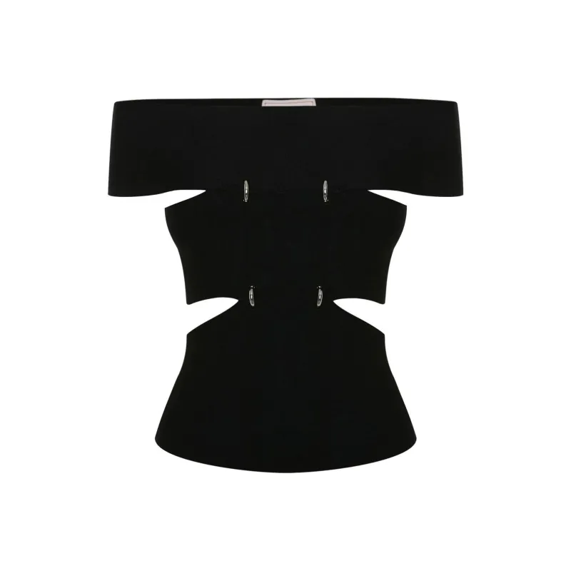 Alexander McQueen Cut Out Off Shoulder Stretch Top-0