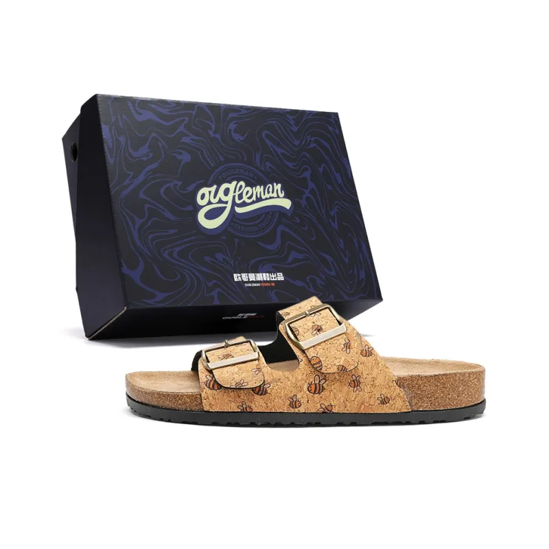 OUGLEMEN Cork Sole Quiet Abrasion Resistant Slide Slippers Women's-10
