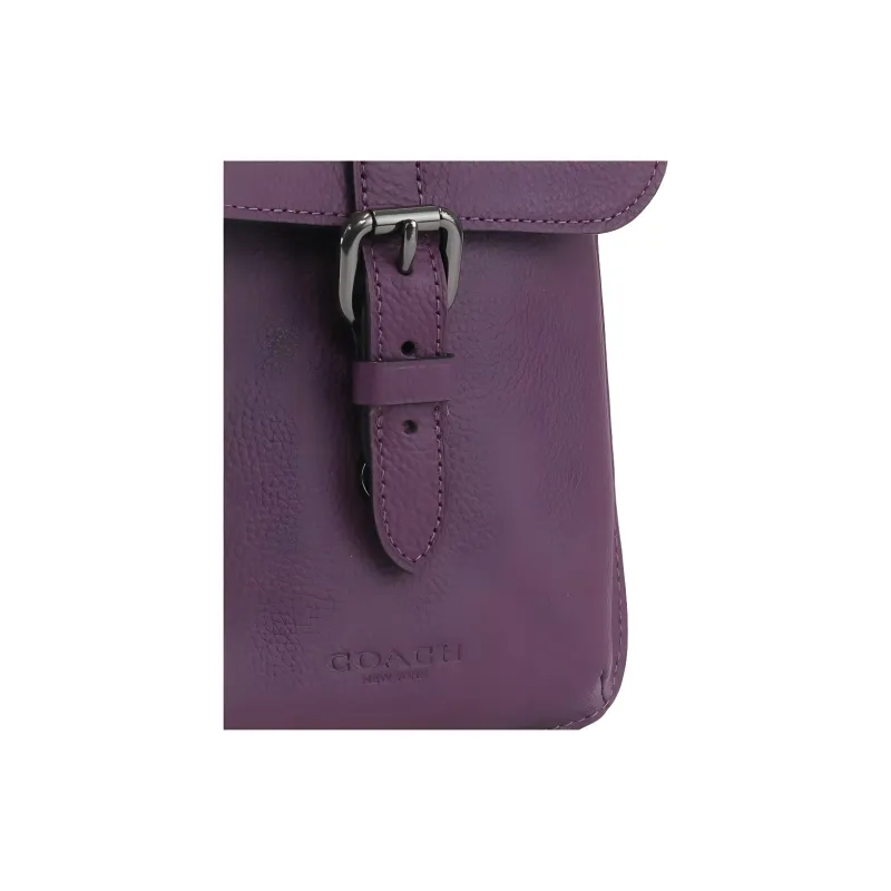 COACH Hudson Natural Pebbled Leather Cell Phone Pouch Crossbody Bag Shoulder Bag Small Size Unisex Dark Purple-4