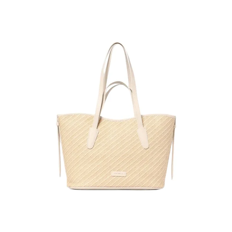 COCCINELLE Raffia Tote Bag, Shopping Bag, Shoulder Bag, Handbag Women's Beige-0