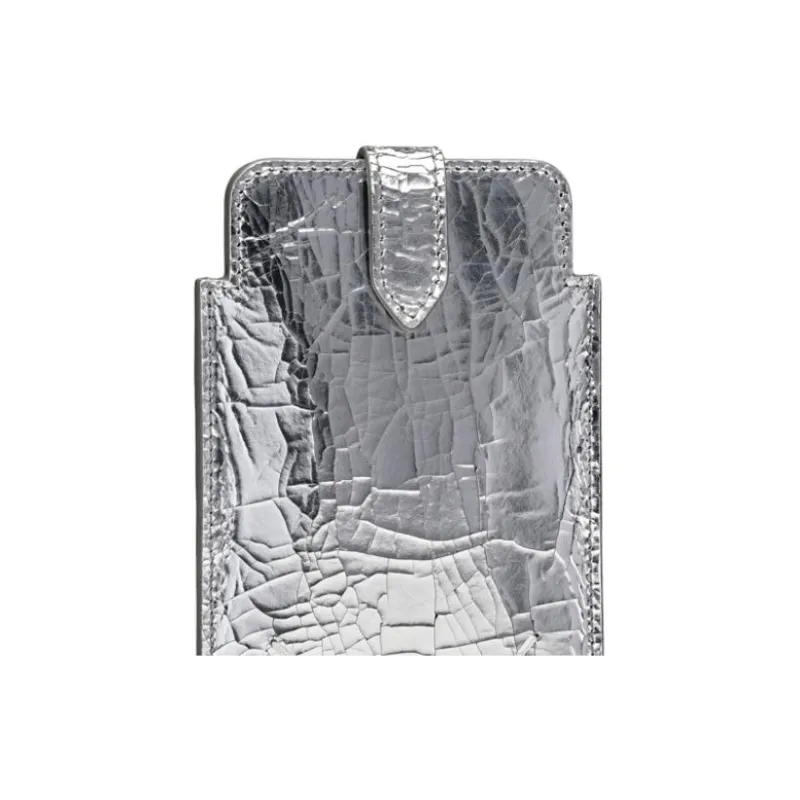 Maison Margiela Leather One Shoulder Crossbody Cell Phone Pouch Unisex Silver-3