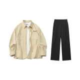 Apricot Long-Sleeved Shirt+Black Pants