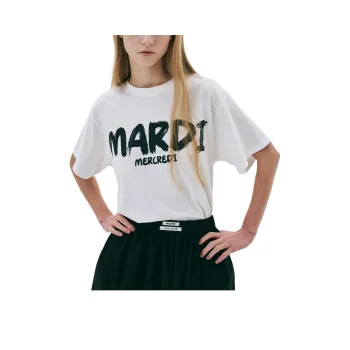 MARDI MERCREDI Drop Shoulder Sleeve T Shirt Women's Ivory Black Korean Style