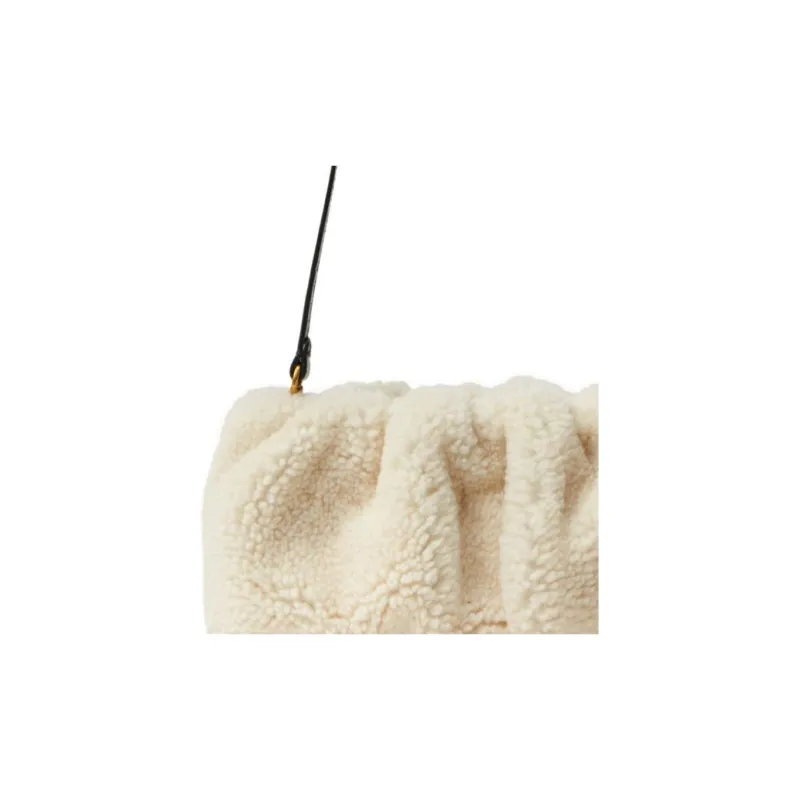 Staud Shearling And Bonded Leather Trim Handheld Shoulder Bag Women's White-4