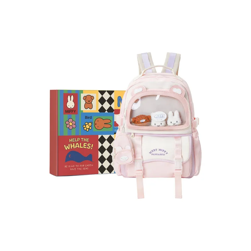 Miffy Fabric Backpack Large Size Women's Ecru/Pink Yellow-18
