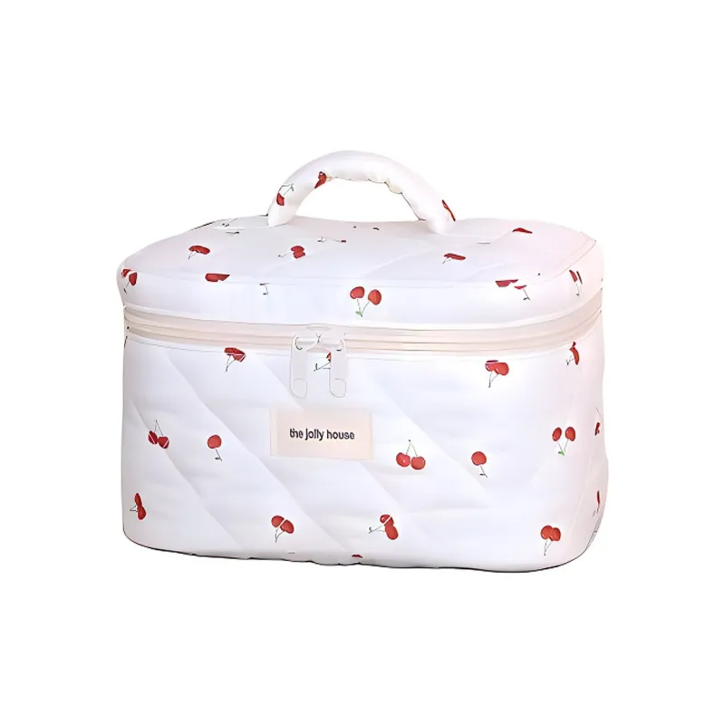 LETOO Quilted Cotton Makeup Bag Women's White Bowknot/White Little Cherry-1
