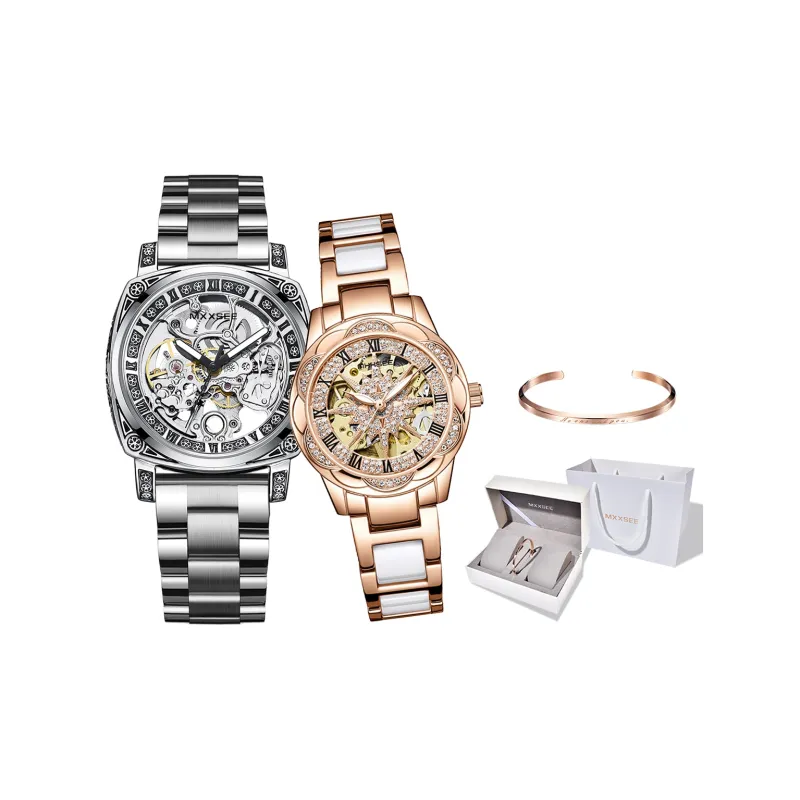 MXXSEE Automatic Mechanical Movement Steel Strap Watch Unisex Cut Out Dial-14