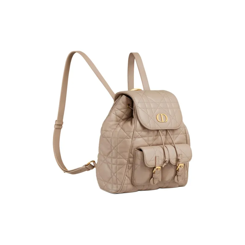 DIOR Caro Lambskin Backpack Medium Size Women's Desert Gray Umber-1