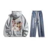 Clothing Sets (Heather Gray Sweatshirt+Dark Blue Washed Jeans) (Fleece-Lined)