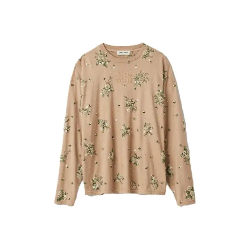 MIU MIU Drop Shoulder Sleeve T-Shirt Women's Light Beige