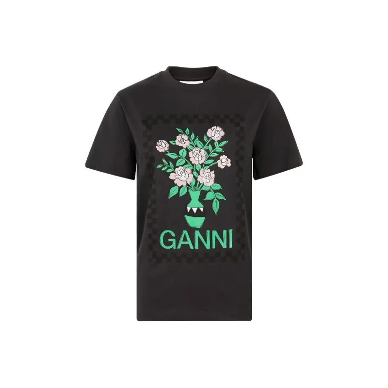 GANNI Basic Cotton Jersey T Shirt 'Phantom'-0