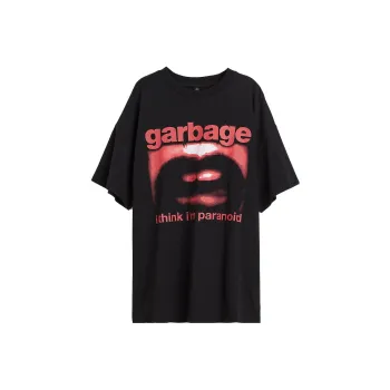 H&M Drop Shoulder Sleeve T-Shirt Women's Black/Garbage
