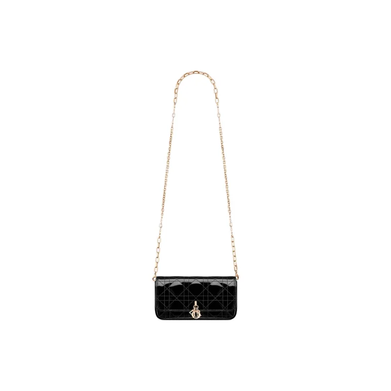 DIOR My Dior Patent Leather Calfskin Shoulder Bag Women's Black-1