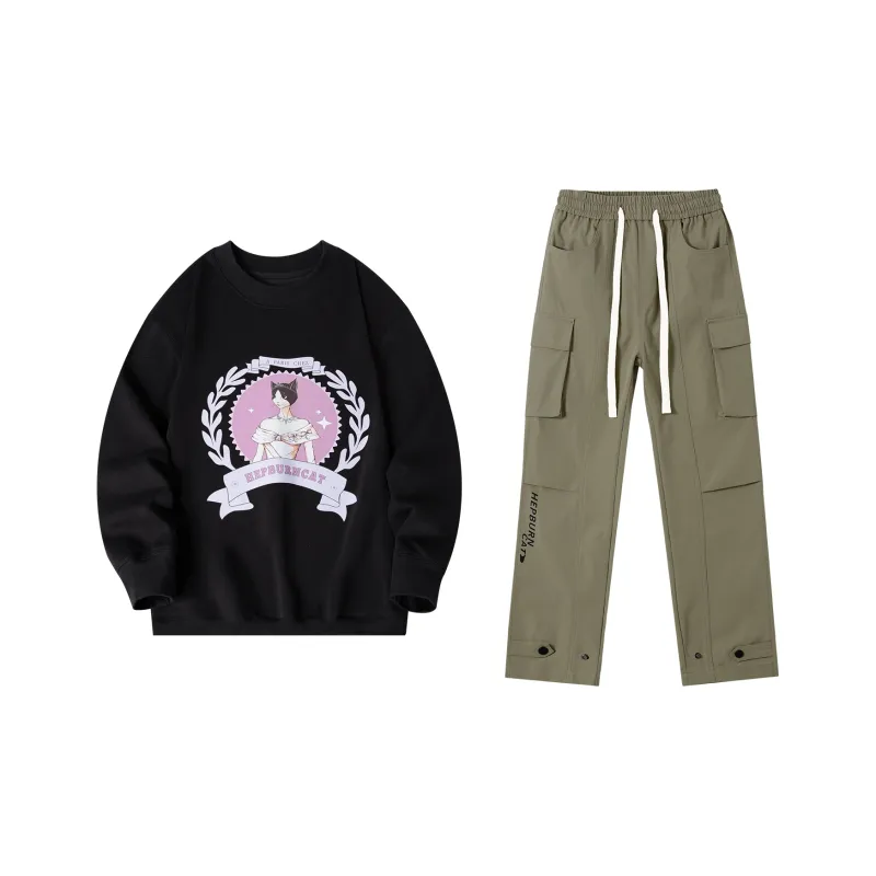 Hepburn Cat Sweatshirt Sets Unisex-17