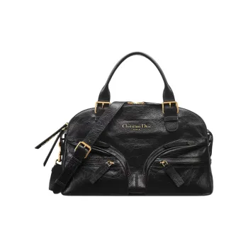 DIOR Cow Leather Bowling Bag, Shoulder Bag, Crossbody Bag, Handbag Medium Size Women's Black