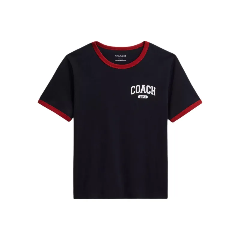 COACH Color Block Trim Crew Neck Short Sleeved T Shirt Women's Black-0