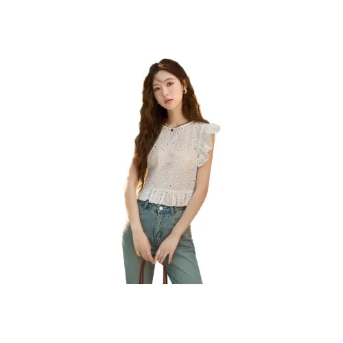 MISHOW Flutter Sleeve T Shirt Women's White Tea