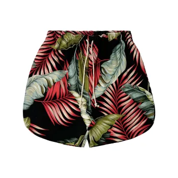 JUNGLE GURL Breathable Basketball Shorts Unisex Red Banana Leaf