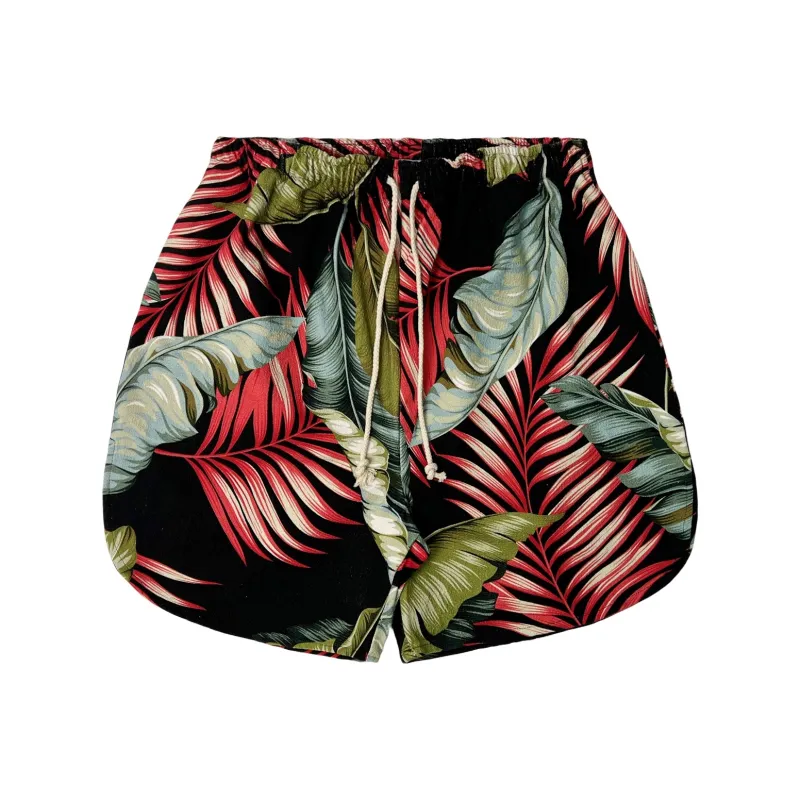 JUNGLE GURL Breathable Basketball Shorts Unisex Red Banana Leaf-0