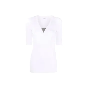 Brunello Cucinelli Monili Chain Embellished V Neck T Shirt