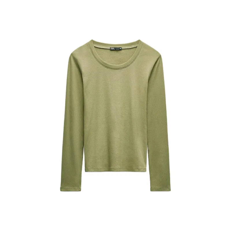 ZARA T Shirt Women's Light Khaki-0