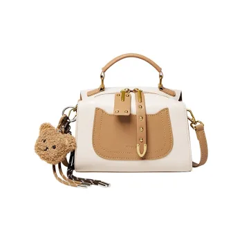 Narandu Cow Leather With Synthetic Leather Pillow Shoulder Bag, Crossbody Bag, Handbag Women's Ecru & Apricot