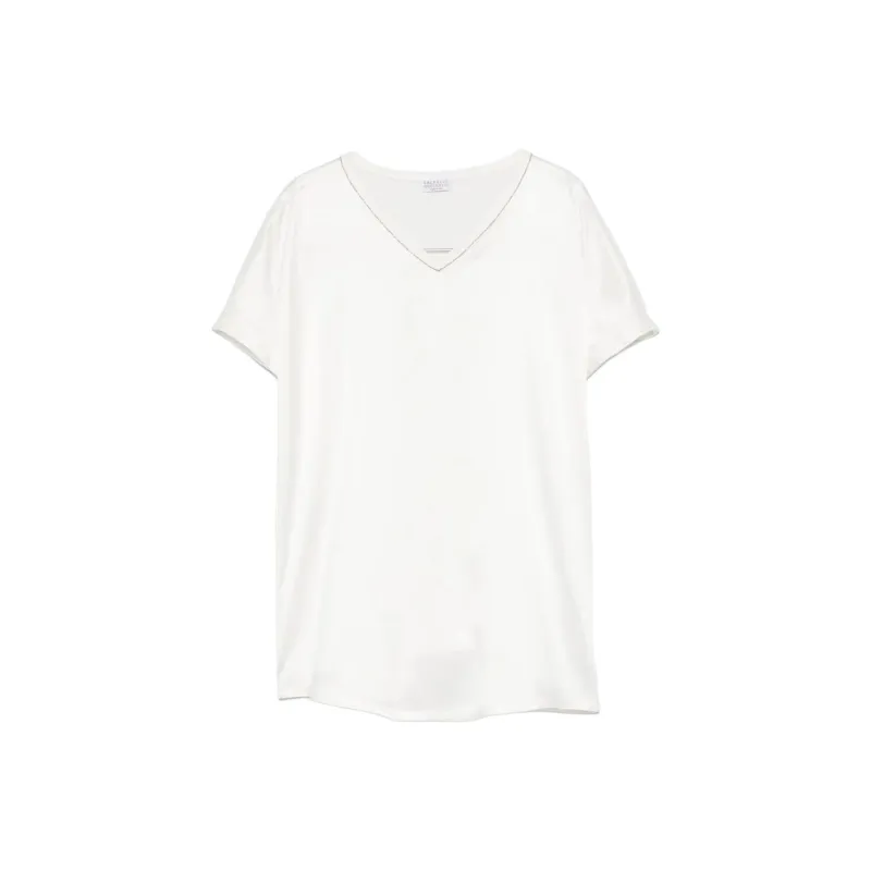 Brunello Cucinelli V Neck Satin T Shirt-0