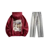 Clothing Sets (Burgundy Sweatshirt+Light Blue Jeans) (Fleece-Lined)