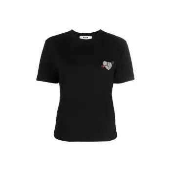 MSGM Short Sleeved Crewneck Embellished T-Shirt