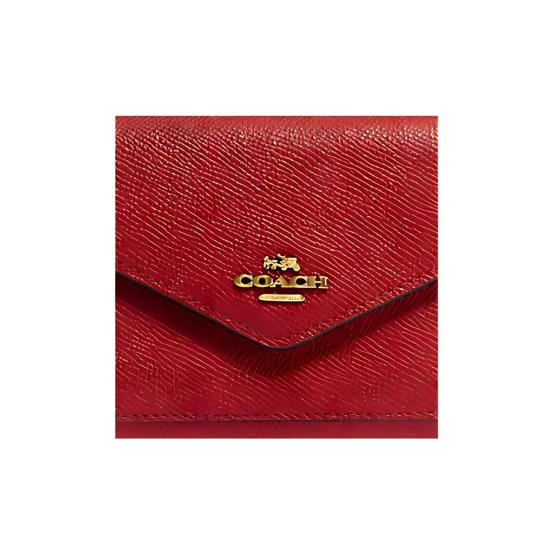COACH Leather Card Holder, Coin Purse, Wallet Women's Red-3