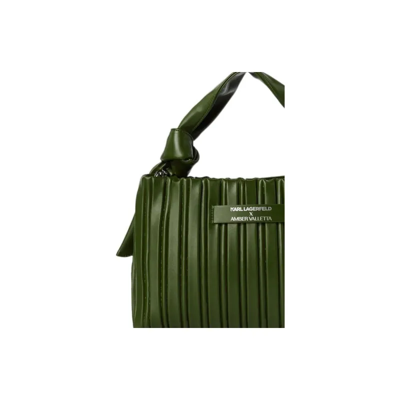 KARL LAGERFELD Amber Valletta Collaboration Artificial Leather Clutch, One Shoulder Handbag Women's Green-4