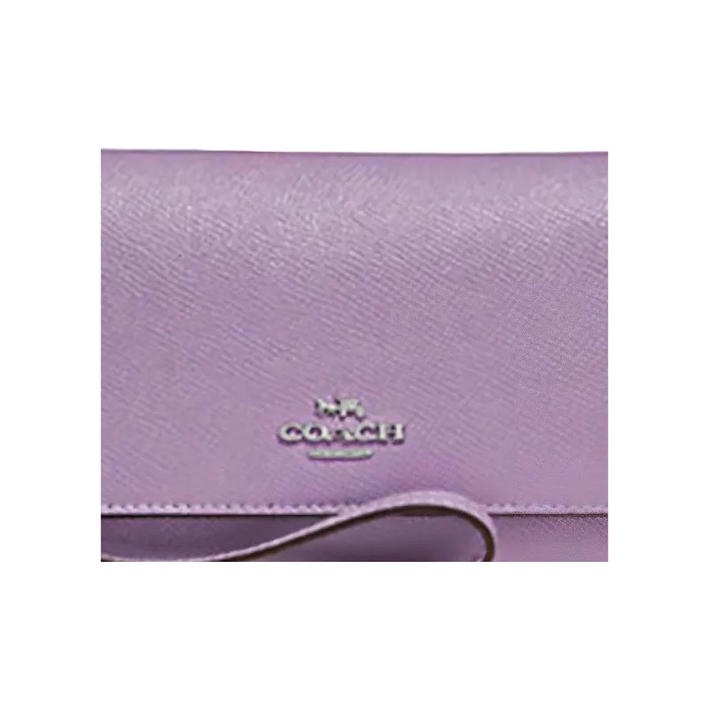 COACH Cross Grain Leather Clutch Wallet, Cell Phone Pouch Trumpets Women's Dark Purple-2