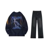 Navy Blue (Long-Sleeved)+Black Gray Jeans