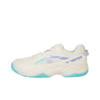 VICTOR Slip Resistant And Abrasion Resistant Support Low Top Badminton Shoes Unisex Moon White Gray Turquoise