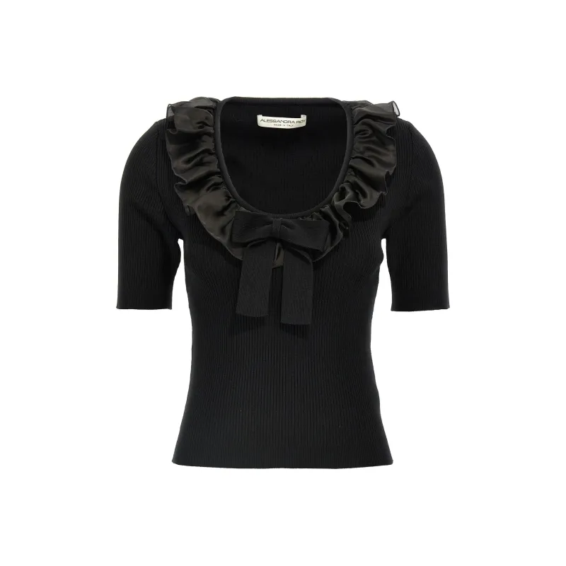 Alessandra Rich Bow Ruffled T Shirt-0