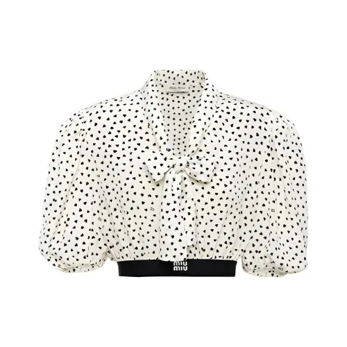 MIU MIU Women'ss Heart Print Crop Sun Shirt White