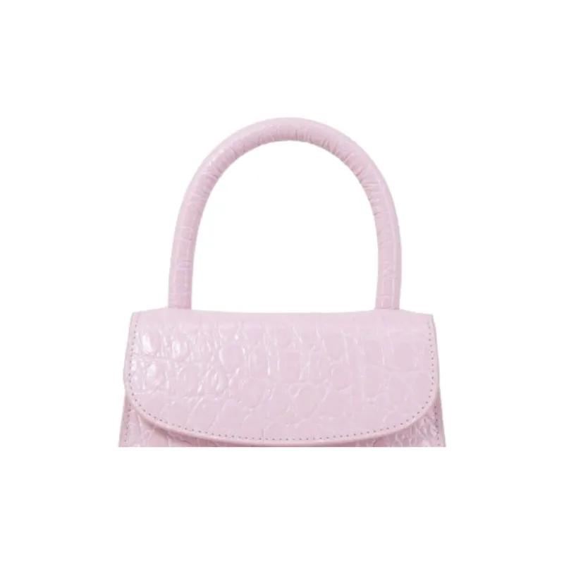 By Far Mini Croco Cow Leather Flap Bag, Shoulder Bag, Crossbody Bag, Handbag Trumpets Women's Pink-4