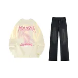Light Apricot (Long-Sleeved)+Black Gray Jeans