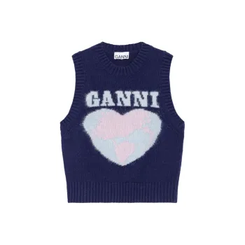 GANNI Heart Intarsia Knitted Vest