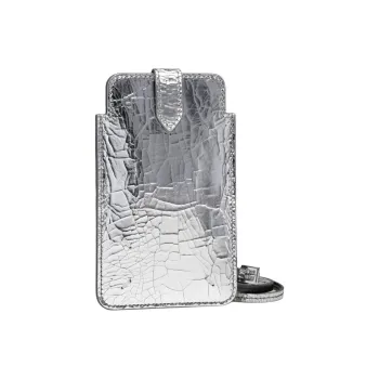 Maison Margiela Leather One Shoulder Crossbody Cell Phone Pouch Unisex Silver